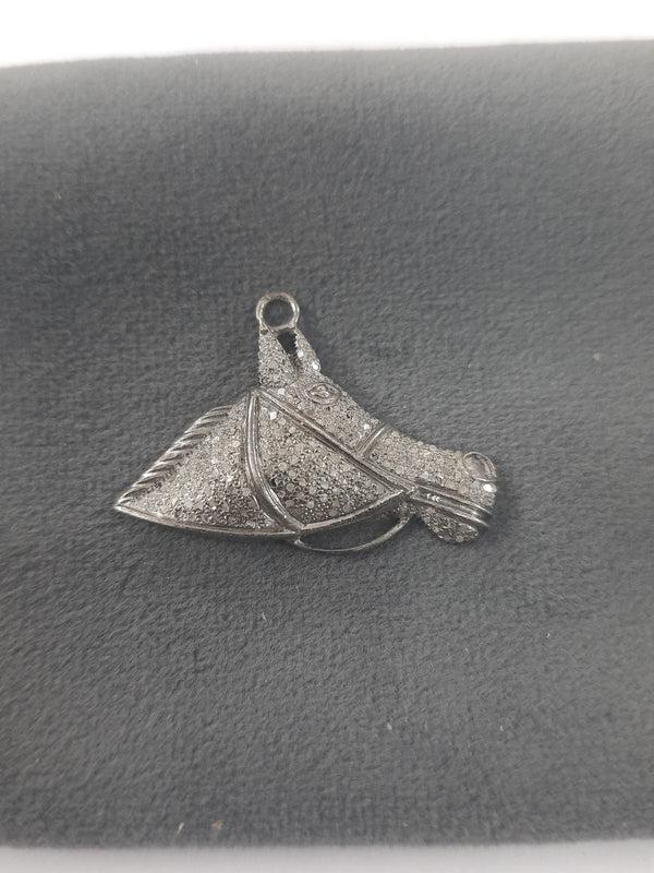 Pave Diamond Horse Face Charm Pendant Handmade Horse Head Jewelry 35x27mm Diamond Equestrian Pendant