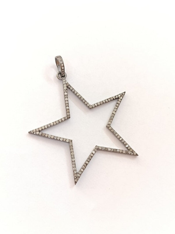 60mm Pave Diamond Open Star Pendant Necklace Handmade Fine Jewelry Gifts For Her
