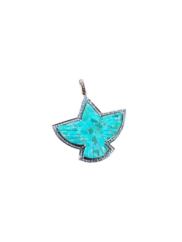 Pave Diamond Turquoise Bird Pendant Diamond Jewelry Necklace 925 Sterling Silver One of Kind
