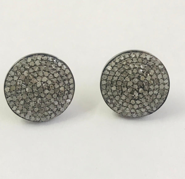 15mm Pave Diamond Round Stud Earrings Diamond Earrings 925 Sterling Silver Handmade  Jewelry Minimalist Earrings Tiny Round Studs Gifts