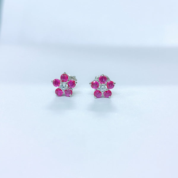 10mm Moissanite Flower Stud Earrings Dainty Floral Ear Posts 925 Sterling Silver Ruby Hydro Tiny Earring Studs Flower Earring