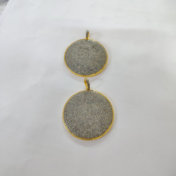 40mm Pave Diamond Round Disc Pendant 925 Sterling Silver Handmade Necklace Pendant Gift for Her
