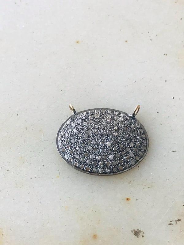 30x23mm Pave Diamond Oval Pendant | 925 Sterling Silver Connector Charm | Handmade Dog Tag Necklace Component