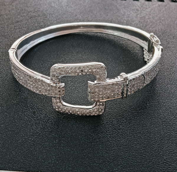 Pave Diamond Buckle Bangle Bracelet | 925 Sterling Silver | Micro Pavé Cuff | Statement Bracelet | Luxury Jewelry for Her | Gift for Women
