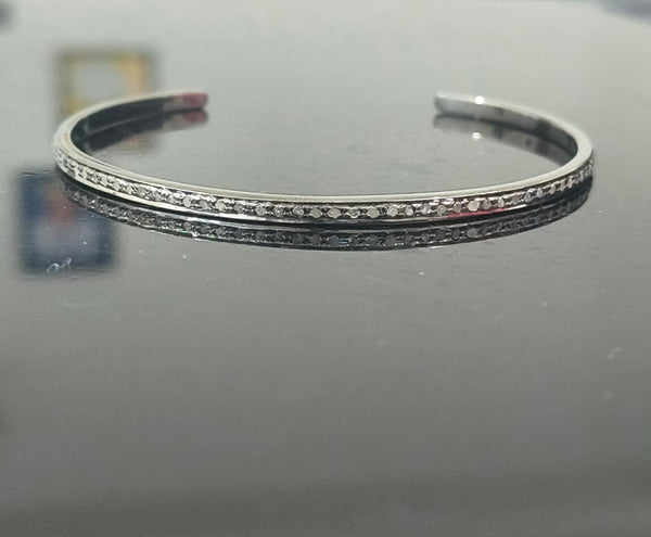Pave Diamond Single Line Cuff Bracelet 925 Silver Diamond Bracelet Wedding Gift For Her Fashion Jewelry handmade bracelet bangle