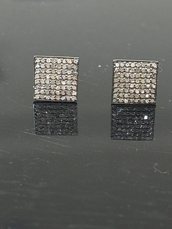 8mm Diamond Square Stud Pave Diamond Earring Tiny Diamond Stud Earrings Diamond Studs Gift For Her Handmade Diamond Jewelry Silver Studs