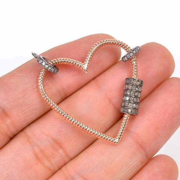 Pave Diamond Heart Carabiner Lock: 925 Sterling Silver Clasp (35mm)