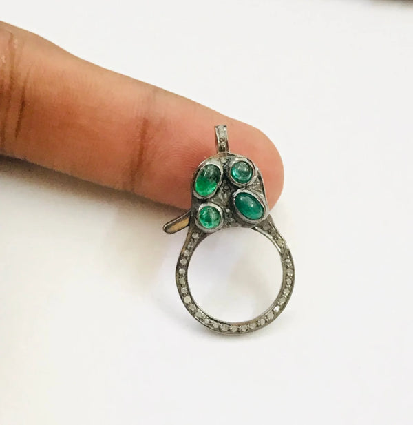 Emerald Pave Diamond Lobster Clasp: Oxidized 925 Silver Connector (28mm)