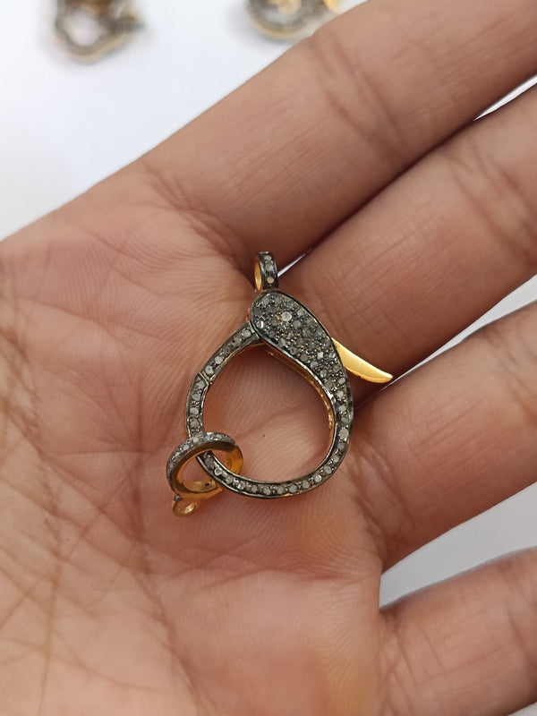 Sterling Silver Diamond Lobster Clasp 26x17mm: 925 Jewelry Lock Finding