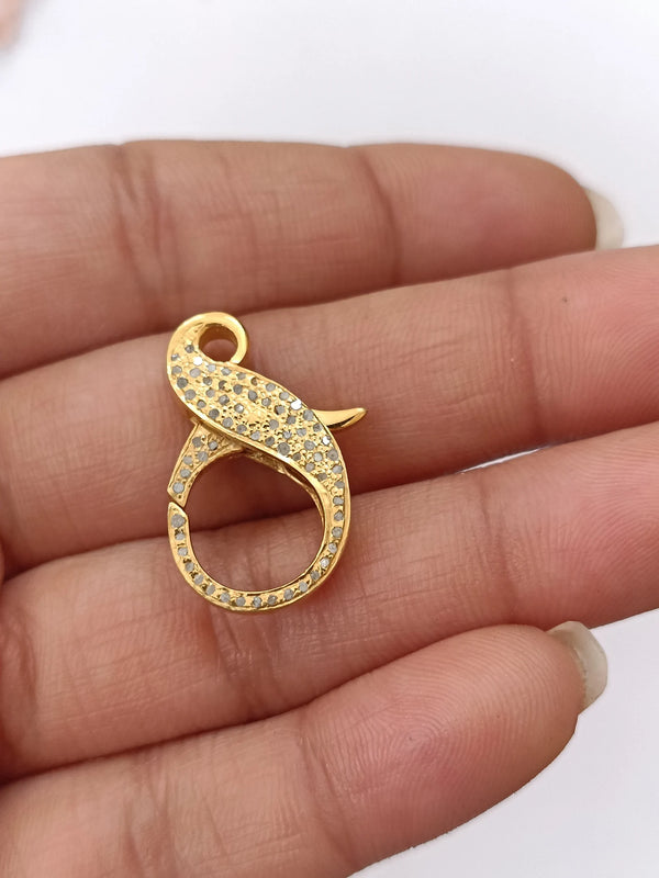 Pave Diamond Lobster Clasp: Oxidized 925 Sterling Silver Lock (25x14mm)
