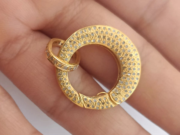 Pave Diamond Sterling Silver Carabiner Clasp - 23mm Handmade Jewelry Finding