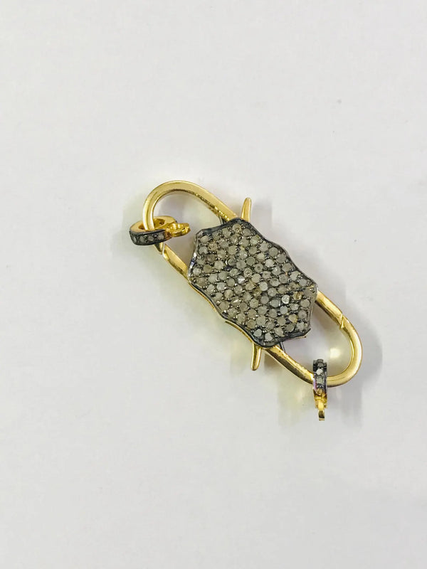 Pave Diamond Lock Carabiner: 925 Sterling Silver Two-Sided Lobster Clip for Jewelry Making (30x12mm)