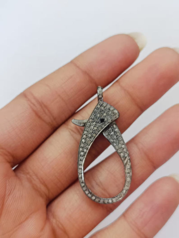 Pave Diamond Lobster Clasp: 925 Sterling Silver Lock (40x16mm)