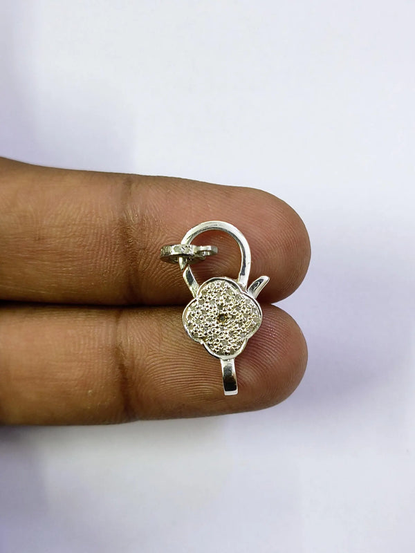 Rosecut Diamond Clasp: Antique Sterling Silver Necklace Closure 20mmX11mm