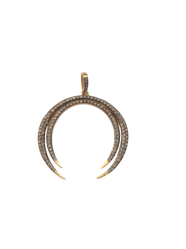 Pave Diamond Crescent Moon Pendant 42x40mm 925 Silver Celestial Jewelry Minimalist Necklace Pendant Gift For Her Horse Shoe Necklace
