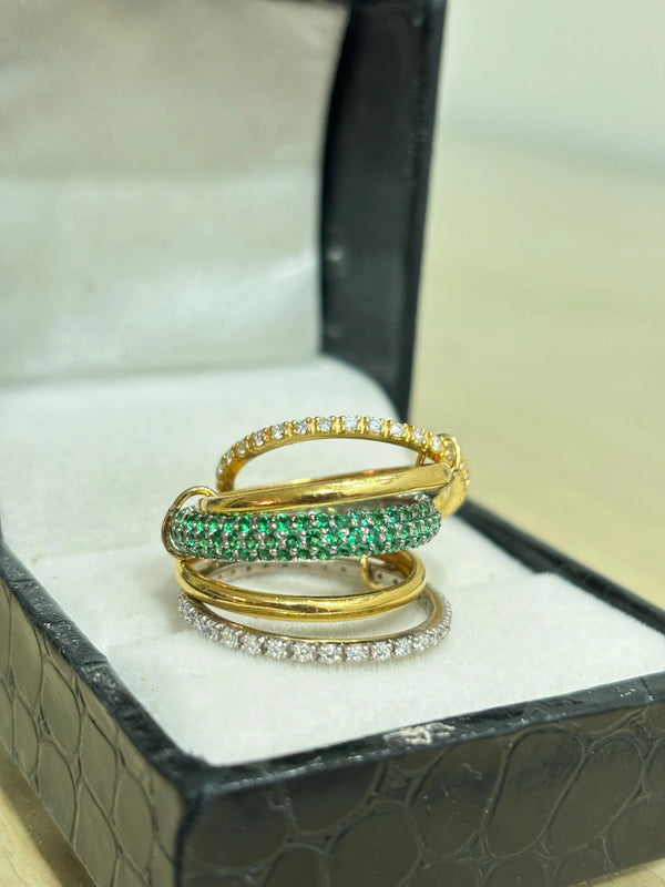 10K Solid Gold Lab Emerald & Diamond Multi Link Band | Eternity Anniversary Wedding Ring
