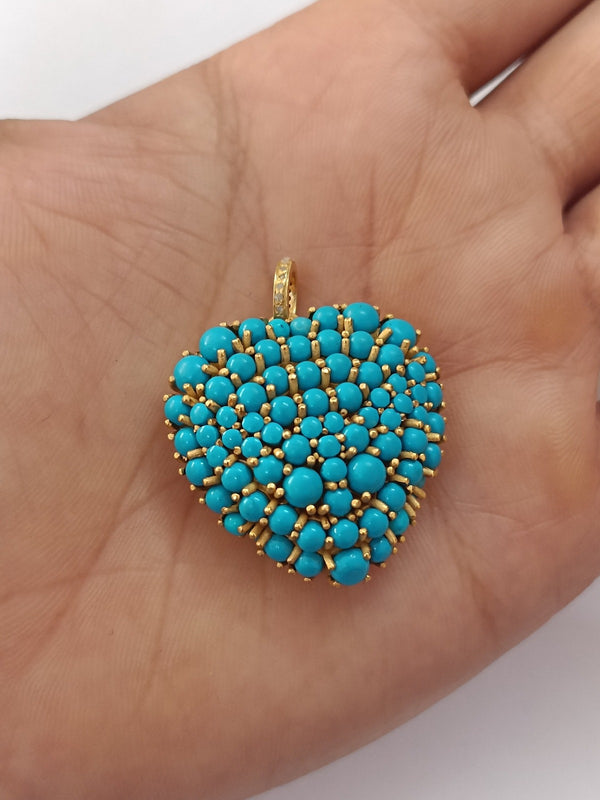 24x28mm Turquoise Heart Pendant Necklace | Handmade Fine Jewelry | 925 Sterling Silver | Gift for Her