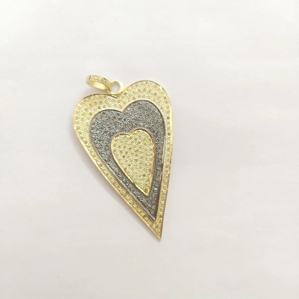 Rosecut Pave Diamond Heart Pendant 48x29mm In 925 Sterling Silver