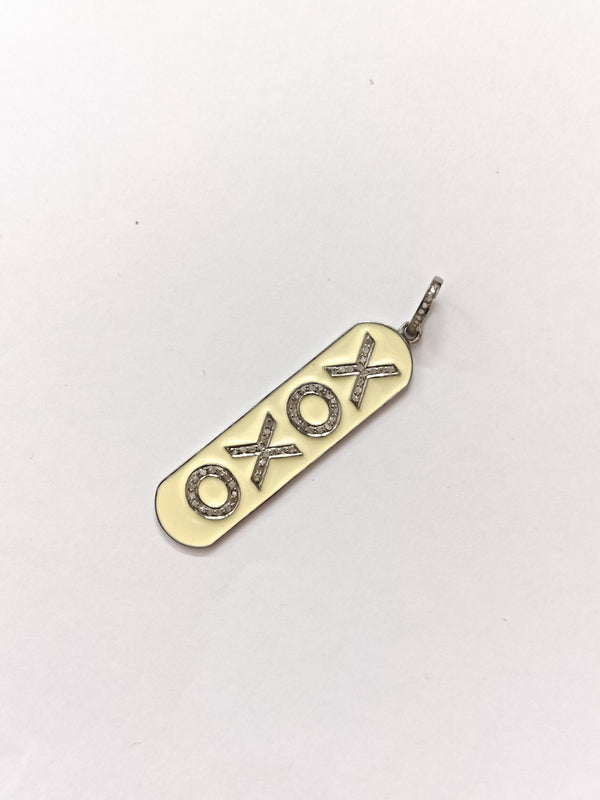 XOXO Diamond Pendant  925 Sterling Silver, 58x13mm Enamel Bakelite, Pave Diamond Hugs & Kisses Jewelry, Gift for Her