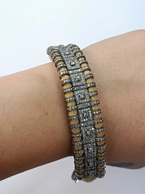 Pave Diamond Macrame Bracelet – 925 Sterling Silver Handmade Jewelry Friendship Bracelet, Gift for Her