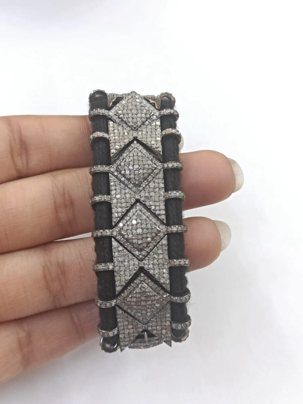 Pave Diamond Macrame Bracelet – 925 Sterling Silver Handmade Friendship Jewelry Gift for Her