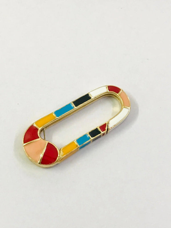 Rosecut Pave Diamond Carbiner Oval Enamel Lobster Clasp Lock 37x14mm in 925 Sterling Silver