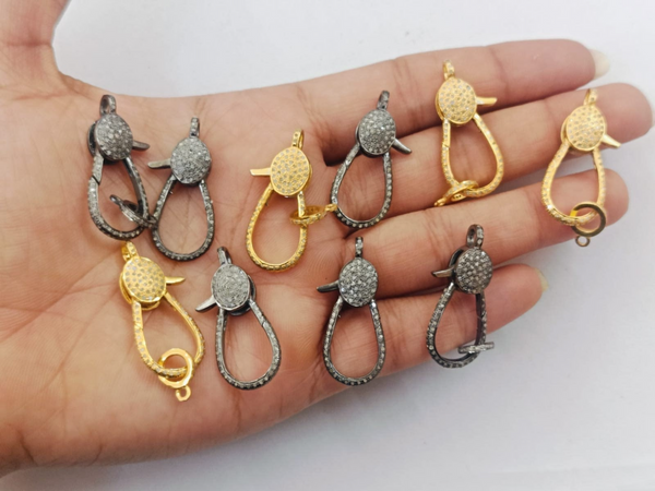 30x14mm Pavé Diamond Lobster Clasp – Handmade 925 Sterling Silver Lock Claw, Jewelry Connector, Diamond Findings