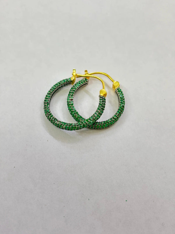 Emerald Hoop Earrings | 25mm Oxidized Sterling Silver & Gold-Filled | Handmade Gift for Women Gemstone earring