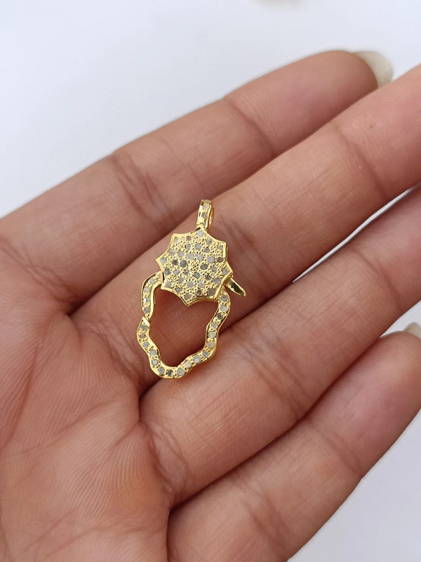 Pave Diamond 925 Sterling Silver Lobster Clasp, Handmade Uncut Diamond Clasp 25mm, Jewelry Making Supplies
