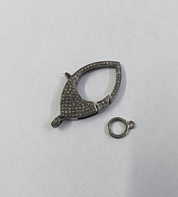 Pave Diamond Lobster Clasp Lock 34x20mm, 925 Sterling Silver Handmade Jewelry Clip, Diamond Jewelry Findings