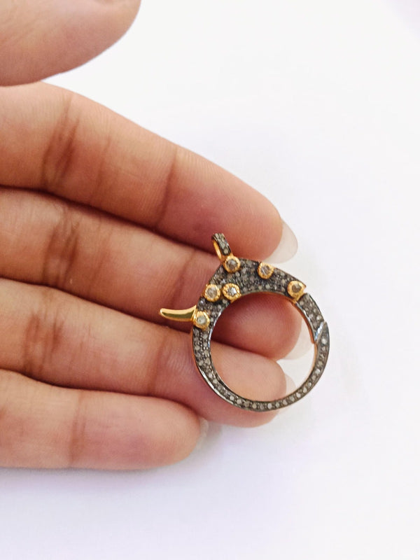 925 sterling silver handmade rose cut diamond lobster clasp pave diamond clasp 32mm size gold micron lobster lock jewelry findings making