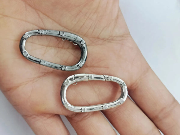 Pave Diamond Carabiner Clasp | 925 Sterling Silver Enhancer Lock | 35x20mm Pendant Charm Holder | Jewelry Findings | Silver Connector