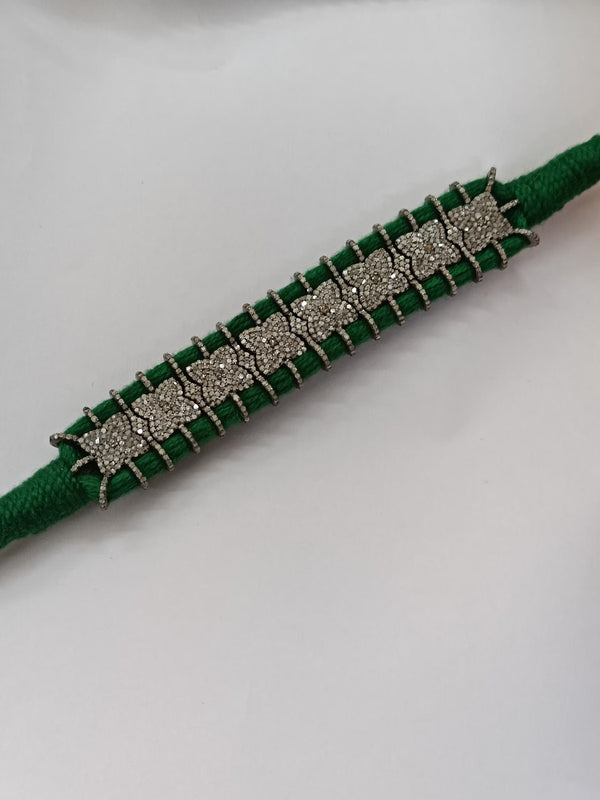 RoseCut Pave Diamond Macrame Thread  Bracelet Jewelry in 925 Sterling Silver