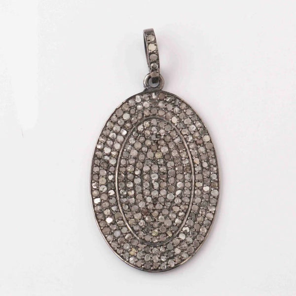 38x24mm Oval Pave Diamond Pendant | Handmade 925 Oxidized Silver Charm | Statement Diamond Necklace Pendant | Fine Jewelry Finding