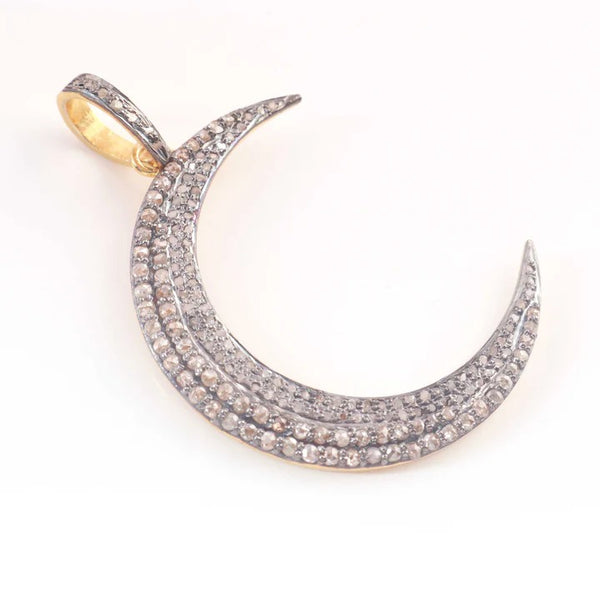 Pave Diamond Crescent Moon Pendant | 925 Sterling Silver | 38x7mm Charm | Diamond Moon Jewelry | Celestial Pendant | Handmade Jewelry Supply