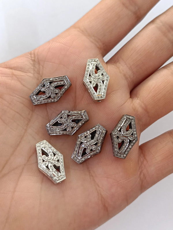 Antique Finish Diamond Beads/Pave Diamond Beads/Diamond Filigree Beads/Diamond Jewelry/ 17x11mm Silver Beads/Jewelry Findings/Rhombus Shape