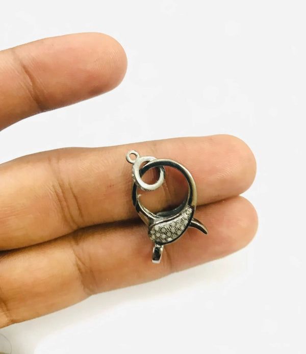 Pave Diamond Lobster Clasp 925 Sterling Silver Diamond Lock Handmade Diamond Findings Clasp & Clips Fine Jewelry Findings