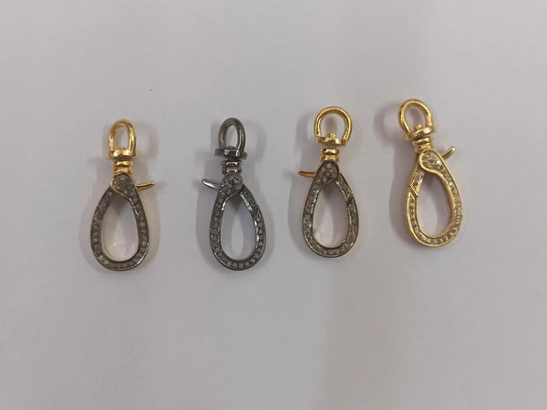 30mm diamond lobster clasp antique jewelry lock with jump ring 925 sterling silver pave diamond jewelry findings handmade lock clasp