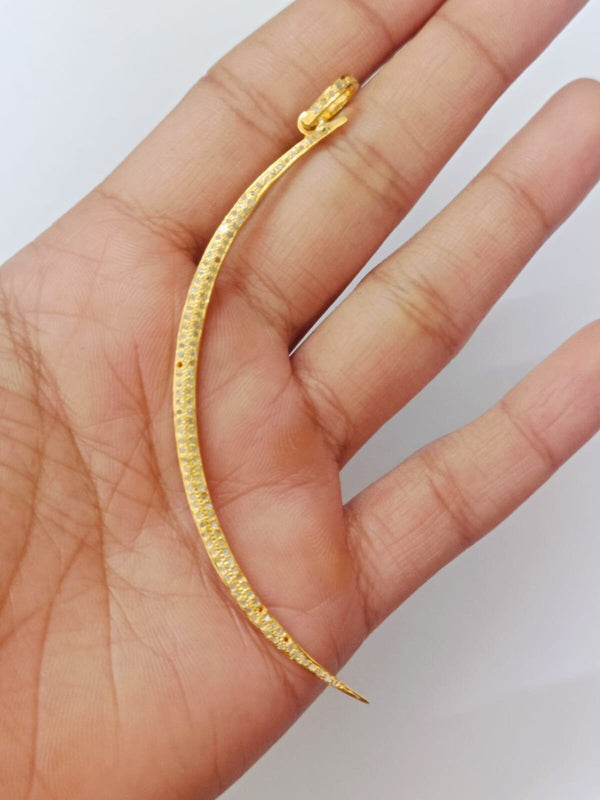 Pave Diamond Crescent Moon Pendant 82x3mm 925 Sterling Vermeil Large Moon Diamond Necklace Minimalist Art Deco Celestial Jewelry Gifts