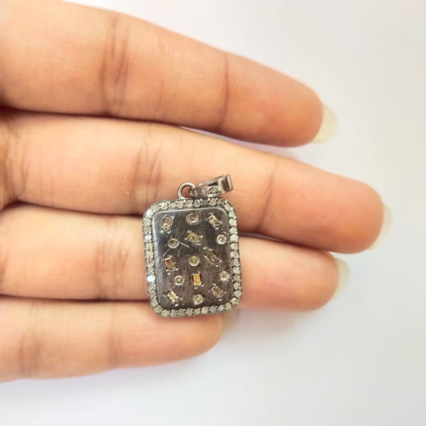 Natural Pave Baguette Diamond 925 Sterling Silver Fine Gift Her Jewelry 24x17mm Diamond Pendant Necklace Handmade Jewelry