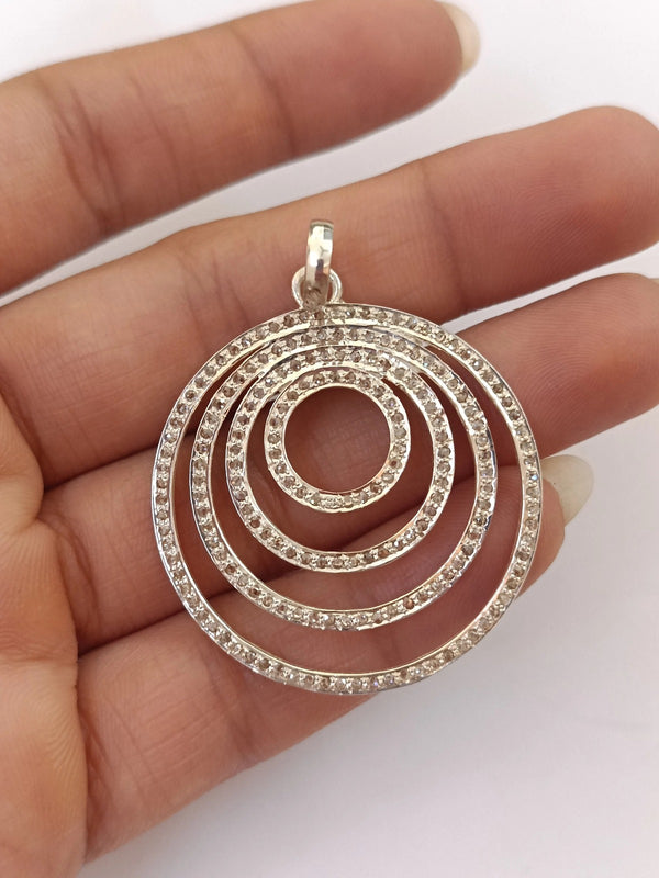 35mm Antique Finish Pave Diamond Pendant 925 Silver Jewelry Round Disc Pendant Spiral Necklace Circle Shape Pendant Handmade Fine Jewelry