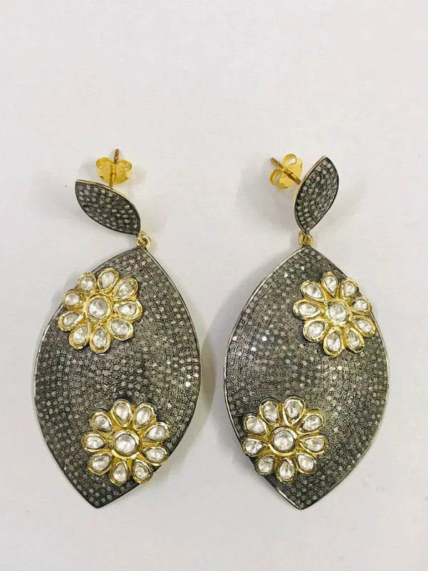Polki Diamond Earring 925 Sterling Silver dangle & Drop Earring Rose cut Diamond Earrings Gift For Her Anniversary Birthday Gifts