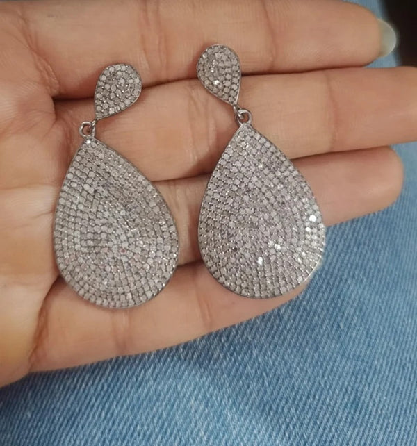 Pave Diamond Earrings Victorian Earrings Diamond Jewelry 925 Sterling Silver Gift For Her Women Earrings Anniversary Gifts