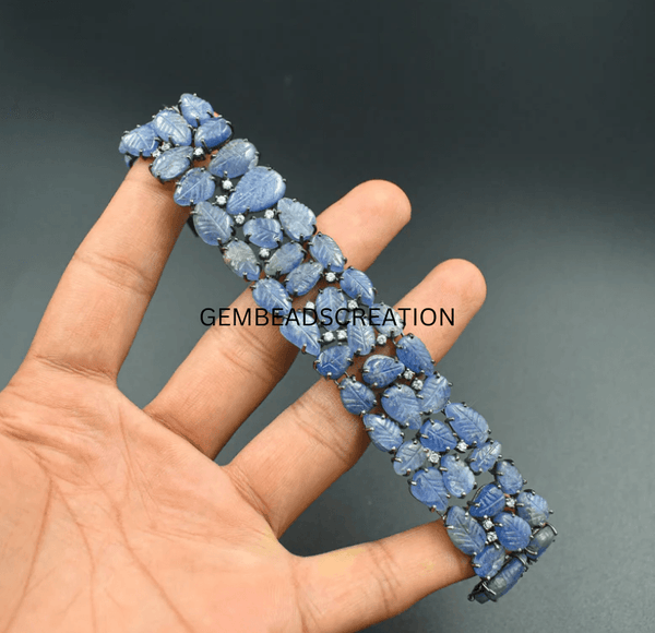 Tanzanite Carving Gemstone Bracelet 925 Sterling Silver Wedding Bracelet White Topaz Bracelet Jewelry