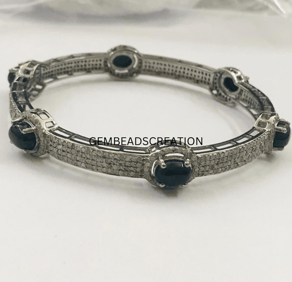 beautiful black spinel bangle pave diamond bangle bracelet 925 sterling silver handmade finish diamond stacking bracelet