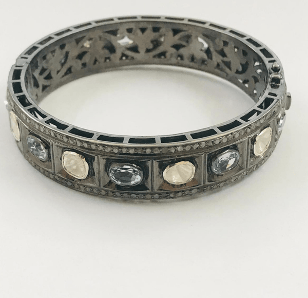 blue topaz bangle bracelet Rosecut pave diamond bangle 925 sterling silver handmade finish diamond bangle polki jewelry