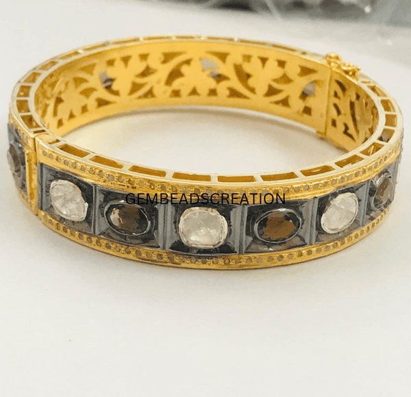 Fashionable smoky quartz bangle Rosecut pave diamond bangle bracelet 925 sterling silver handmade finish diamond bangle bracelet