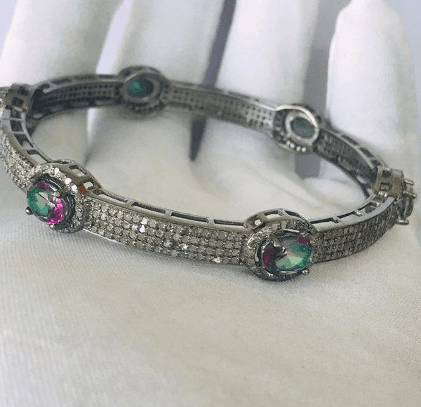 Fashionable mystic topaz pave diamond bangle bracelet 925 sterling silver handmade finish diamond stacking bracelet wrist jewelry