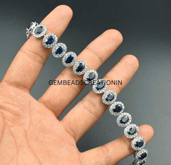 Blue Sapphire White Topaz Bracelet Bracelet 925 Sterling Silver Engagement Bracelet Anniversary Gifts