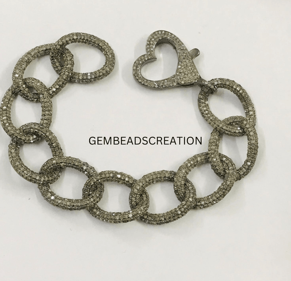 Very beautiful link chain pave diamond designer bracelet handmade single cut pave diamond bangle 925 sterling silver finish diamond bracelet